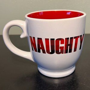 NAUGHTY Ceramic Mug with Red & Green Plaid Block Lettering ~ Red Interior